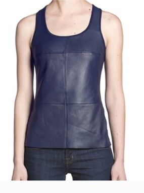 Bailey 44 Navy Leather Scoop Tank Sz S